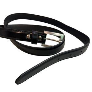 Black Faux‎ Leather Belt Smooth With Silver-Tone Buckle Size 18 holes 34" - 38"